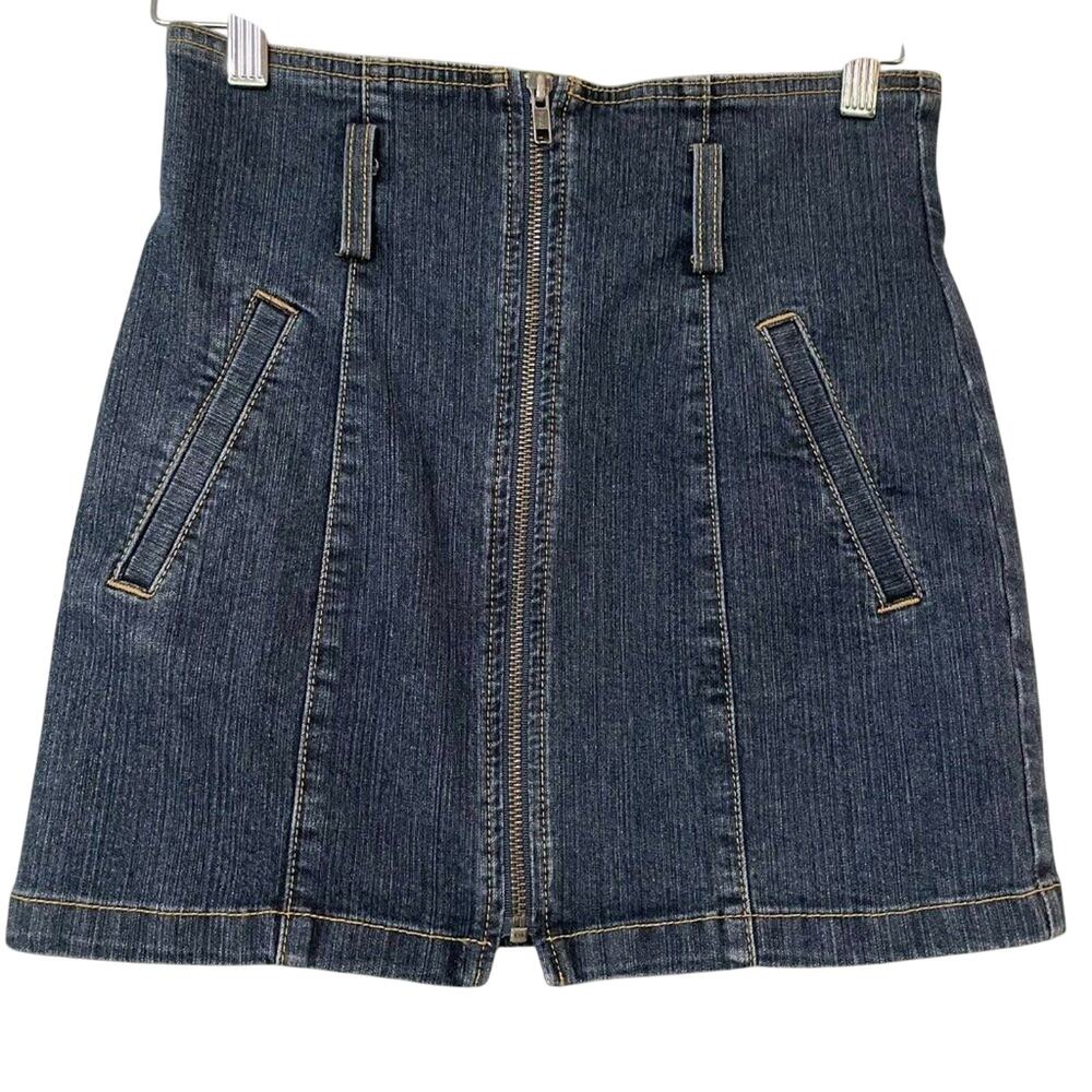 Carmar Blue Denim Zip Up Jean Mini Skirt Womens 26 Blue Denim Coastal Cowgirl